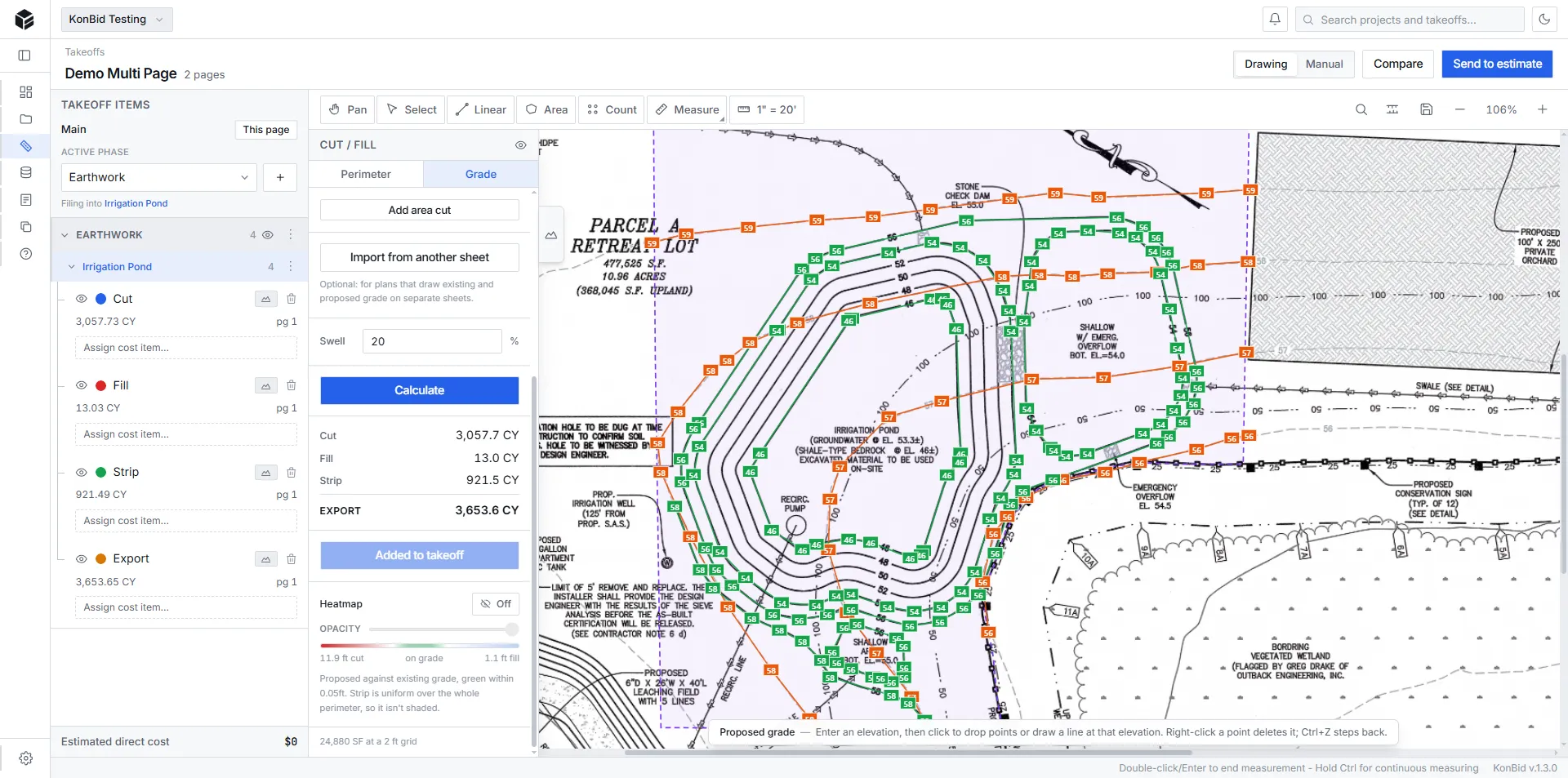 KonBid cut and fill engine workspace